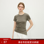 范思藍恩解構JI簡(jiǎn)澳毛蘭精天絲T恤不對稱(chēng)斜擺2025春新款T恤1168 豆綠色 M