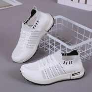 新款春夏季女士飛織運動(dòng)鞋時(shí)尚百搭跑步鞋網(wǎng)面透氣休閑女學(xué)生批發(fā) D11飛織-黑色 36