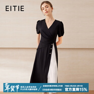愛(ài)特愛(ài)（EITIE）氣質(zhì)V領(lǐng)雪紡百褶拼接連衣裙夏季新款修身顯瘦女裙B2507622 固黑色22 XL (170)