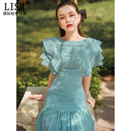 LISM設計師國際輕奢品牌知覺(jué)之門(mén)蝙蝠袖感綠色雪紡連衣裙初戀長(cháng)裙復古 水綠色 S