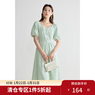 獨束大碼女裝浮雕提花新中式連衣裙夏裝新款典雅盤(pán)扣國風(fēng)高腰裙子 碧波綠 2XL (尺碼：4) 拍前和客服確認尺碼