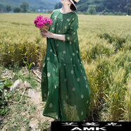 艾莫克時(shí)尚復古大碼文藝印花長(cháng)裙 圖片色 M