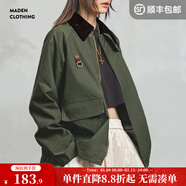 馬登復古燈芯絨拼接釣魚(yú)夾克女秋翻領(lǐng)休閑獵裝外套工裝風(fēng)寬松上衣 軍綠色 L