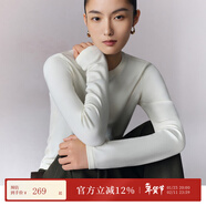 納薇（naivee）【馬上有錢(qián)花】25冬新款莫代爾德絨保暖長(cháng)袖圓領(lǐng)T恤白馬年 乳白 S