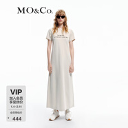 MO&Co.連衣裙棉質(zhì)標語(yǔ)印花寬松A字后開(kāi)叉長(cháng)款短袖T恤裙長(cháng)裙摩安珂 青霧白色 XS 155