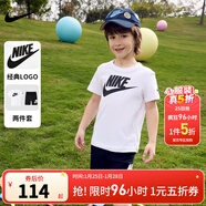 NIKE  3BRAND 耐克男女童純棉短袖T恤+短褲2件套裝夏季新款短袖套裝 正黑色 130 /64 【建議身高116-122cm】