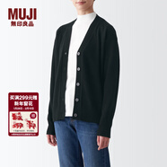 MUJI MUJI 女式 美利奴羊毛中針距V領(lǐng)開(kāi)衫針織毛衣秋冬款女裝上衣外套 黑色 M (160/84A)