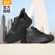 361°男鞋2026春夏新款網(wǎng)面透氣黑色運動(dòng)鞋男款減震軟底輕便跑步鞋子男 曜石黑/螢光微黃綠 41