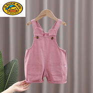 G.duck夏季新款寶寶褲子嬰幼兒連體褲兒童背帶褲棉布長(cháng)褲 48短褲耳朵粉色 90 cm