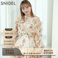 SNIDEL秋冬甜美荷葉邊露肩收腰系帶印花連衣裙SWFO244271 花朵圖案 M （1）