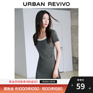 UR夏季新款女裝時(shí)尚撞色褶皺收腰修身圓領(lǐng)連衣裙UWU740043 暖灰 XS