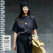 MO&Co.春夏卡通刺繡小黃鴨高領(lǐng)內搭上衣短袖T恤女黑色白色內搭 古堡灰色 XS