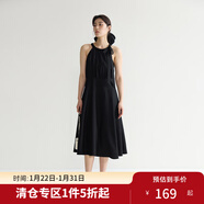 獨束微胖MM大碼女裝法式氣質(zhì)感高腰顯瘦A擺掛脖吊帶連衣裙 黑天鵝連衣裙 XL (尺碼：3) 拍前和客服確認尺碼