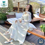 小紅書(shū)肌理感提花收腰洋裝女2025春秋新款度假風(fēng) 白色[版] XS (建議95斤以?xún)?