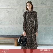顏域波點(diǎn)襯衫領(lǐng)連衣裙女士冬裝2025新款輕熟風(fēng)系帶收腰印花長(cháng)裙子 杏花 M/38