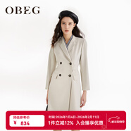 OBEG歐碧倩秋時(shí)尚通勤經(jīng)典雙排扣風(fēng)衣式收腰飄帶連衣裙50463521 珍珠灰 L /170/40