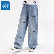 真維斯女童牛仔褲春秋2026新款兒童春裝大童薄款長(cháng)褲初中生女孩直筒褲子 蝴蝶結牛仔褲 150 【推薦體重68-80斤】