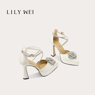 Lily WeiLilyWei【仲夏物語(yǔ) 】法式仙女風(fēng)防水臺高跟涼鞋夏交叉帶女鞋小碼 定制刻字服務(wù)+88元，打造專(zhuān)屬禮物 【信息說(shuō)明,勿拍】 44