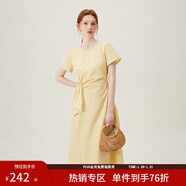 范思藍恩夏季圓領(lǐng)抽繩褶皺設計感連衣裙女2024夏裝新款白色高腰A字裙女 黃色 L