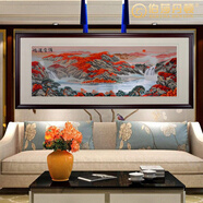 伯莎丹頓（BERTHA DENTON） 蘇繡鴻運當頭掛畫(huà)沙發(fā)背景墻裝飾中式書(shū)房山水客廳玄關(guān)走廊刺繡 裝框208*88厘米（實(shí)木框）