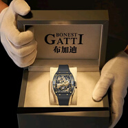布加迪（BONEST GATTI）水晶殼德國手表男士全自動(dòng)機械表輕奢防水運動(dòng)腕表生日禮物送男友 【霸氣長(cháng)城】黑殼黑面黑膠帶