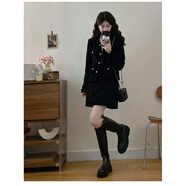 FHHUABD大碼女裝2026秋冬超火搭配一整套感輕奢紅色小香風(fēng)兩件套裝裙 黑色短款套裝(版)【學(xué)院風(fēng)/寬松/小香風(fēng)/新中式/顯瘦/ 3XL 【160-180斤】