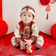 G.duck1周歲禮服男寶寶冬季男孩新年唐裝紅色百天宴嬰兒抓周衣服拜年服 醒獅春秋不是圖片的鞋子 6件套 100 【24個(gè)月體重27-30斤】