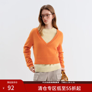 范思藍恩V領(lǐng)慵懶套頭針織衫女冬季2025新款寬松長(cháng)袖羊毛毛衣4320 橘色 XS