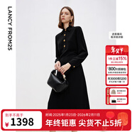 朗姿2025年秋季新款黑色長(cháng)裙高級感氣質(zhì)法式設計感收腰襯衫連衣裙 黑色 M