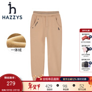 哈吉斯（HAZZYS）童裝女童長(cháng)褲冬新款休閑厚實(shí)束口一體絨長(cháng)褲 暖卡其 130