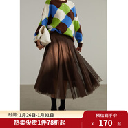 獨束大碼女裝復古半身裙女新款秋裝微胖mm高腰顯瘦仙氣紗裙22DS4287 摩卡棕 XL （尺碼：3）