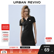 UR2025夏季新款女學(xué)院風(fēng)立體裝飾Polo領(lǐng)短袖連衣裙UYY750050 黑色 M