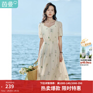 茵曼（INMAN）文藝連衣裙2025夏季女裝新款花邊桃心領(lǐng)收腰泡泡袖長(cháng)裙 悠蘭杏 S