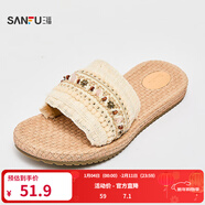 三福涼拖鞋女夏季甜心少女波西米亞風(fēng)麻底露趾輕法式女鞋841423 米色流蘇 37