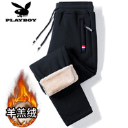 花花公子（PLAYBOY）品牌男裝棉質(zhì)加絨加厚休閑褲男士大碼運動(dòng)長(cháng)褲羊羔絨保暖衛褲棉褲 黑色直筒（羊羔絨款） 2XL 建議130-140斤