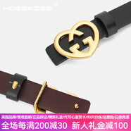 NOSSKISS國際奢侈品牌女士真皮腰帶連衣裙裙帶平滑扣細腰帶簡(jiǎn)約百搭褲帶 黑色 （金扣） 105cm