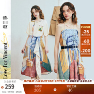 兩三事梵高文藝 藝術(shù)長(cháng)廊 2025夏季新款復古印花抽繩綁帶兩穿半身裙 花色 S