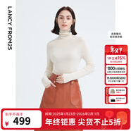 朗姿騏驥紅【羊毛Basic衣櫥】純羊毛毛針織衫冬季新款修身長(cháng)袖毛衣 本白色 XL