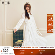 兩三事夢(mèng)囈者 2025春季新款甜美繡花鏤空肩蝴蝶結白色連衣裙 黑色 M