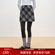 范思藍恩高腰復古格紋羊毛呢半身裙短裙女2025秋冬新款小A裙4265 灰白格紋 M