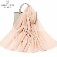 達芬奇密碼羊毛圍巾女冬兩用中式斗篷鉤花鏤空可穿旗袍的披肩生日禮物送女友 粉黛落櫻 裸色