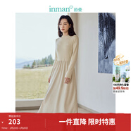 茵曼（INMAN）2025秋冬女裝新款燈芯絨連衣裙新品長(cháng)袖休閑針織禮服中長(cháng)裙子 淡香杏-18348357H1 XL