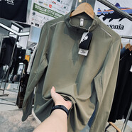 駱駝（CAMEL）韓國面料吸濕透氣速干戶(hù)外山系內搭男女同款立領(lǐng)半拉鏈長(cháng)袖T恤 軍綠色 L _130-150斤