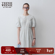 Teenie Weenie小熊女裝簡(jiǎn)約夏季法式氣質(zhì)連衣裙蕾絲娃娃領(lǐng)收腰裙子 淺藍色 S (160)