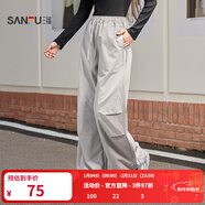 三福休閑褲2025夏季運動(dòng)風(fēng)破骨可調節抽繩工裝長(cháng)褲女裝497037 灰色 L