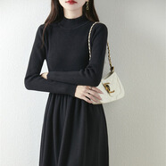 法式高端半拉鏈針織連衣裙女2025新款加厚保暖顯瘦收腰中長(cháng)款毛衣 黑色 YZRJK-856 L 大碼