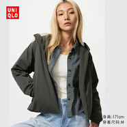 優(yōu)衣庫女裝雙面穿防風(fēng)搖粒絨拉鏈連帽外套戶(hù)外防水冬季新款479697 479697/59墨綠色 L