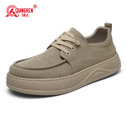強人3515男鞋新款免系帶板鞋低幫男士工裝鞋軟底透氣休閑布鞋 杏色 40