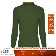 兩三事梵高文藝 青衫 蕾絲拼接半高領(lǐng)打底衫女春季復古修身內搭針織衫 淺綠 均碼 F