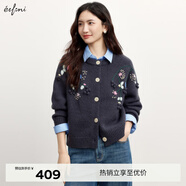 伊芙麗（eifini）蔣欣代言圓領(lǐng)復古手工刺繡花朵毛衣外套秋季新款針織衫上衣女 深灰 M 160/85CM